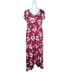 Isabel Maternity Ingrid & Isabel Red White Floral Maxi Dress L Elastic‎ Waist